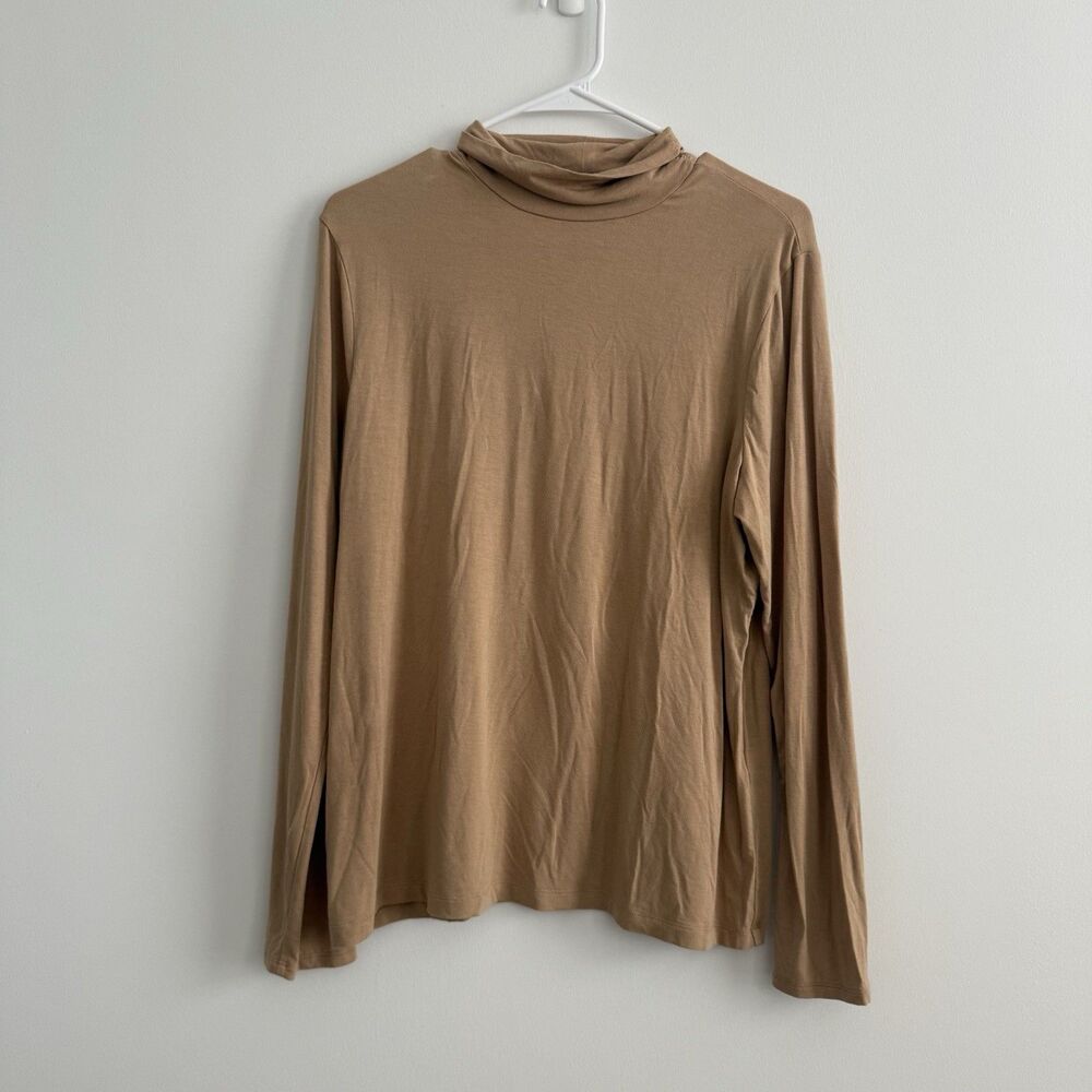 By Chico’s Tan Long Sleeve Mock Neck Top Sz Medium Lightweight Minimalist Fall
